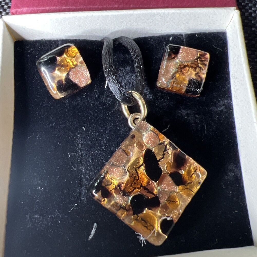 Vetro Di Murano Italy Murano Glass Egitor Pendant Necklace Earring Set NEW - Picture 2 of 6
